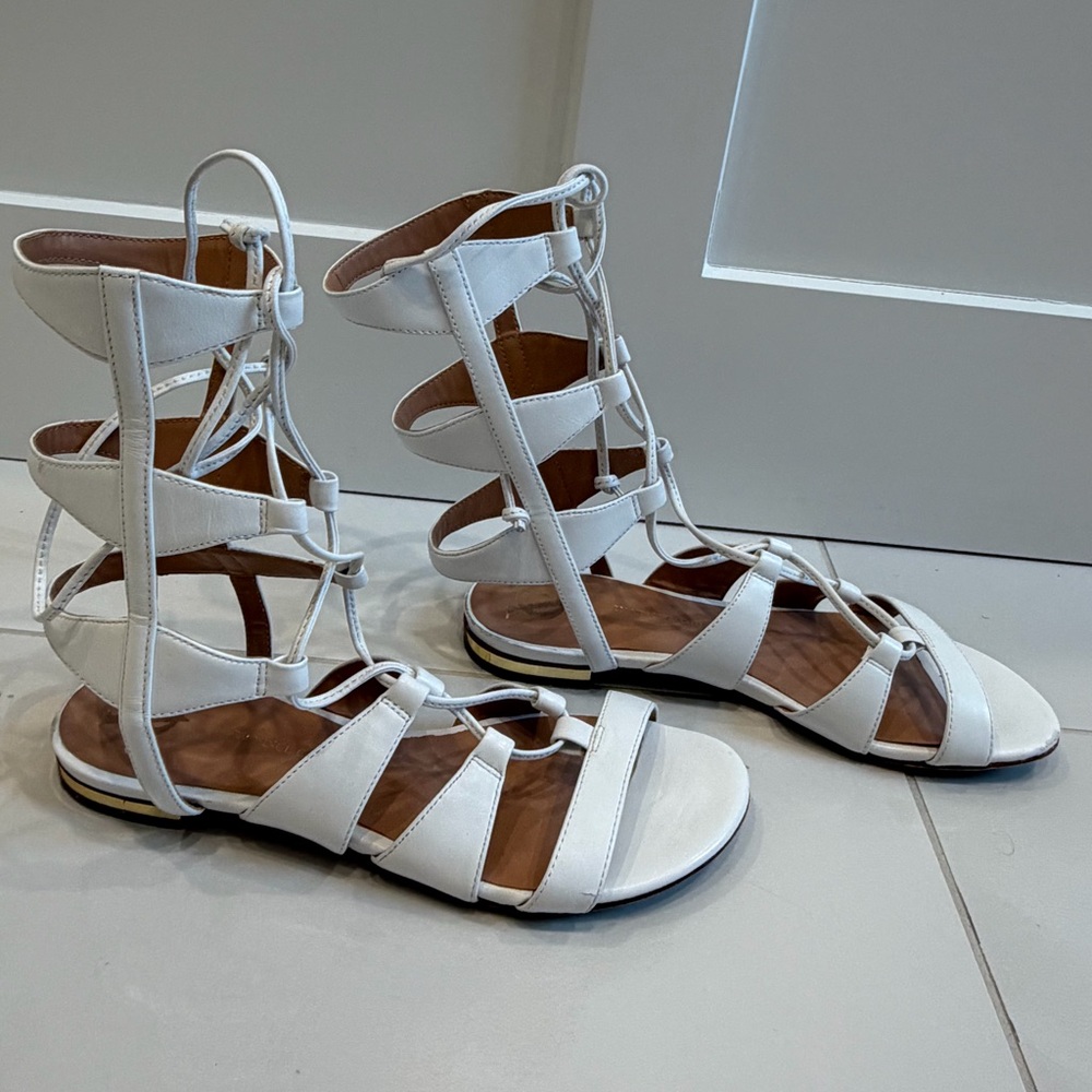 Vince Camuto White Gladiator Lace-Up Flat Sandals